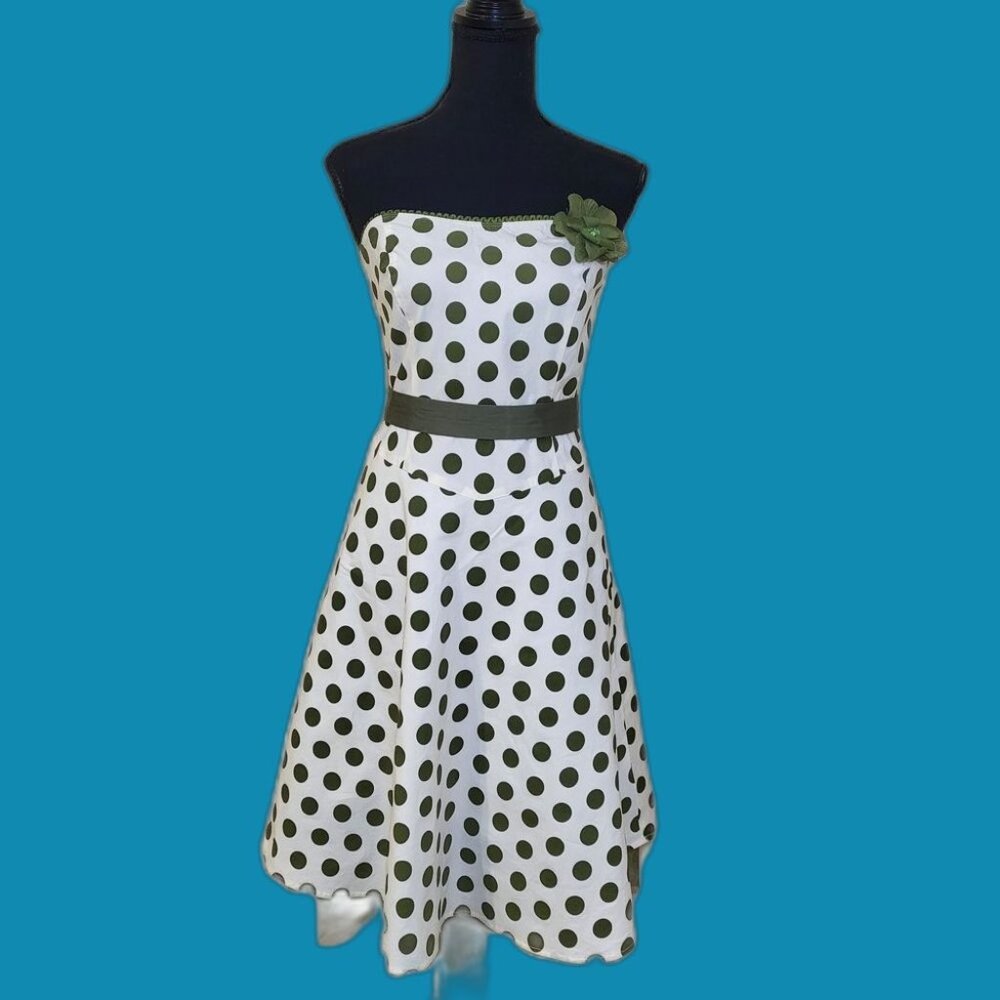 Ruby Rox Strapless Dress with Green Polka Dots